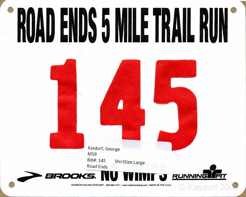 Road Ends 5M 09 0014.jpg - The official bib number for the Road Ends 5 Mile race.
